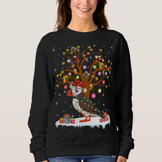 Puffin Bird Xmas Lighting Tree Santa Puffin Christ Sweatshirt (Front)