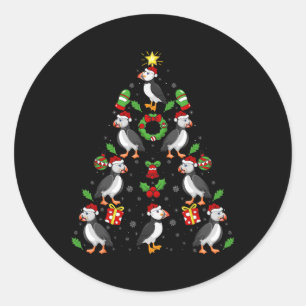 Puffin Birds Xmas Lighting Tree Puffin Christmas Classic Round Sticker