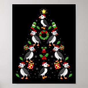 Puffin Birds Xmas Lighting Tree Puffin Christmas  Poster