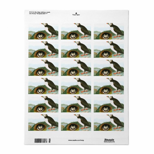 Puffin by John James Audubon Label (Full Sheet)