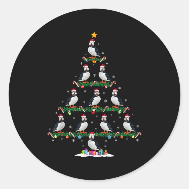 Puffin Christmas Tree Pajama Men Women Kids Ugly X Classic Round Sticker (Front)