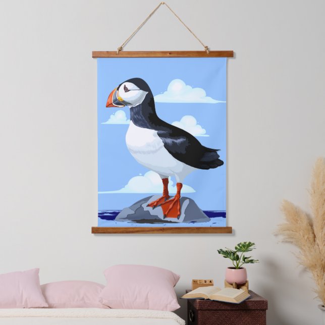 Puffin Cute Atlantic Seabird Hanging Tapestry (Bedroom)
