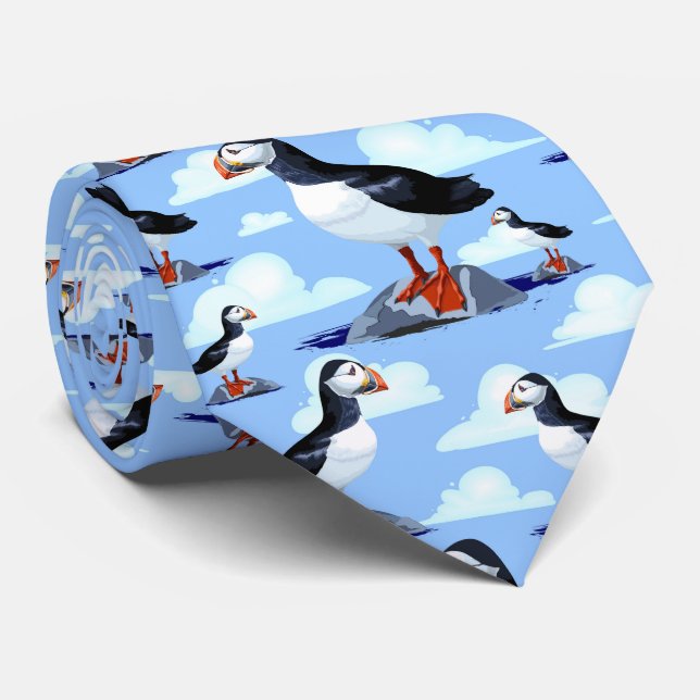 Puffin Cute Atlantic Seabird Tie (Rolled)