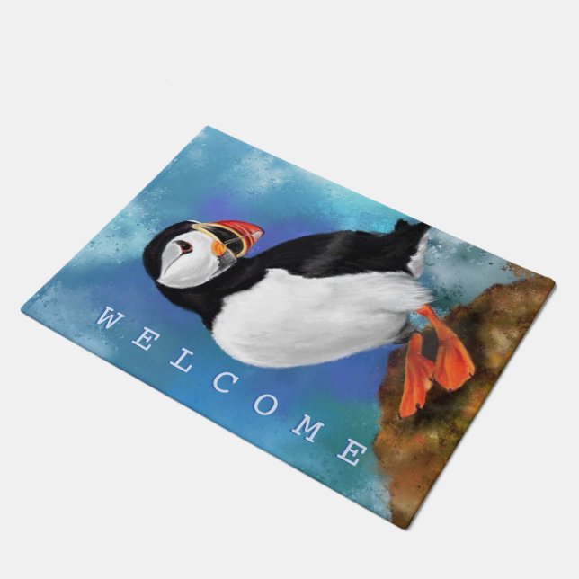 Puffin Doormat Welcome Text (Angled)