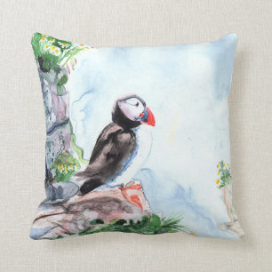 Puffin Fine Art Watercolor Cushion