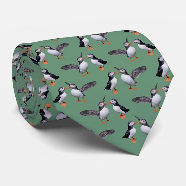 Puffin Frenzy 2 Tie (Green) (Rolled)