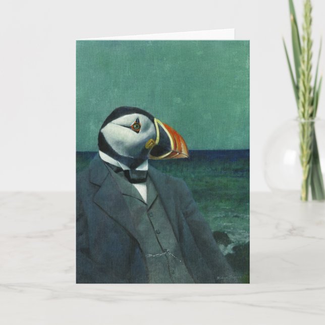 Puffin Gentleman Greetings Card (Front)