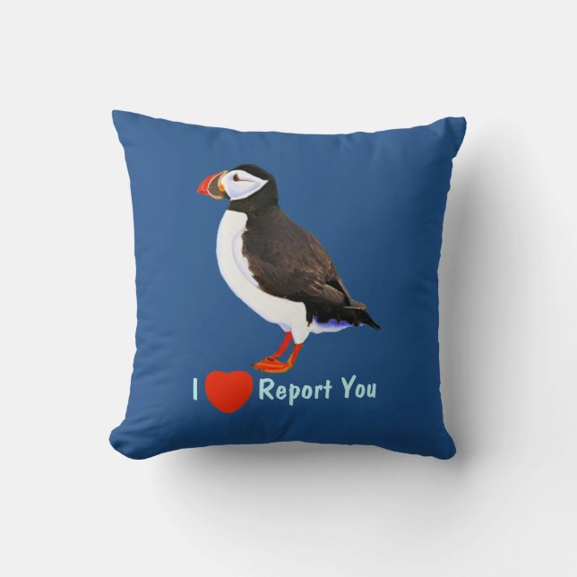 Puffin - I Heart Report You Cushion (Front)