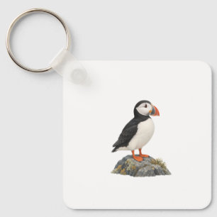 Puffin on a Coastal Rock Key Ring