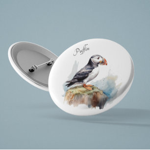 Puffin on a Rock Watercolor, custom 3 Cm Round Badge