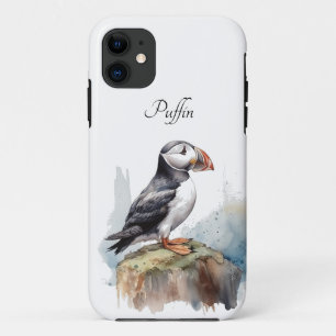 Puffin on a Rock Watercolor, custom iPhone 11 Case