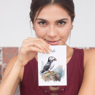 Puffin on a Rock Watercolor, custom Postcard