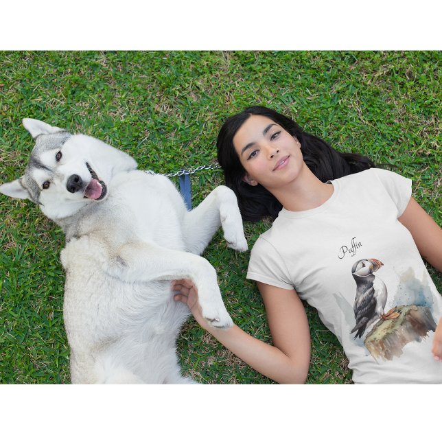 Puffin on a Rock Watercolor, custom T-Shirt (Creator Uploaded)