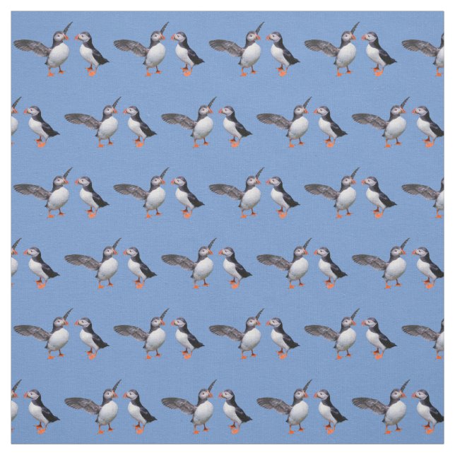 Puffin Pals Fabric (Light Blue) (Swatch)
