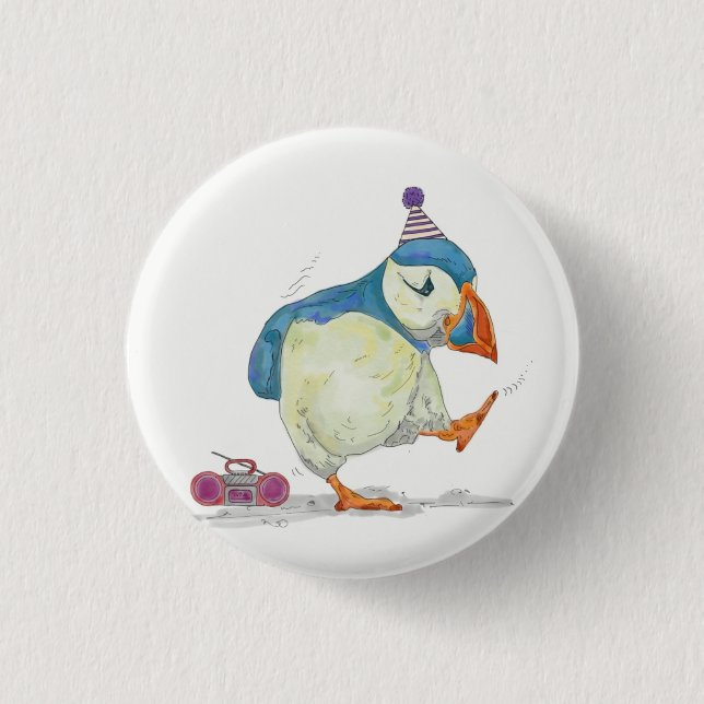 Puffin party 3 cm round badge (Front)