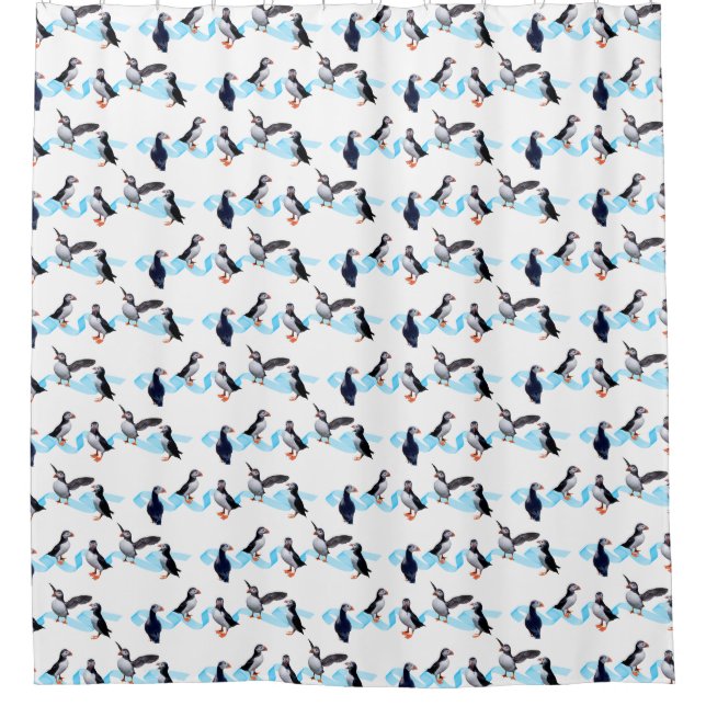 Puffin Party Shower Curtain (choose colour) (Front)