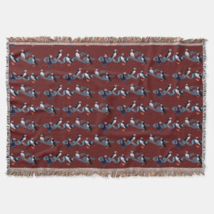 Puffin Party Throw Blanket (Burgundy)