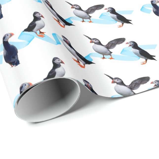 Puffin Party Wrapping Paper (choose colour) (Roll Corner)