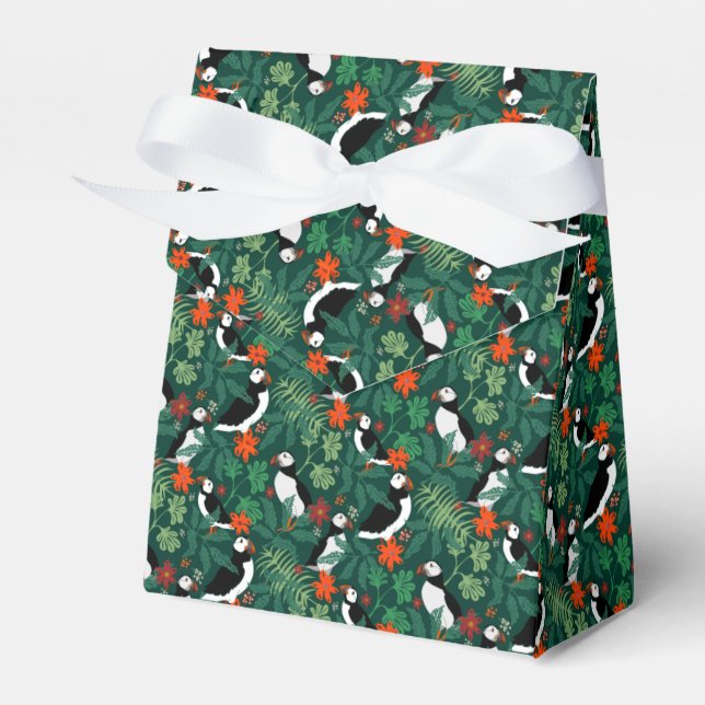 Puffin Pattern Lush Green Favour Box (Front Side)