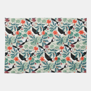 Puffin Pattern Warm Beige Tea Towel