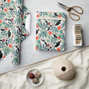 Puffin Pattern Warm Beige Wrapping Paper