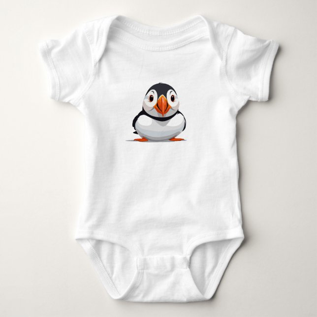 Puffin Peeking Cute Adorable Funny Animal Cartoon  Baby Bodysuit (Front)