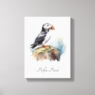Puffin Perch Coastal Cottage Art Canvas Print