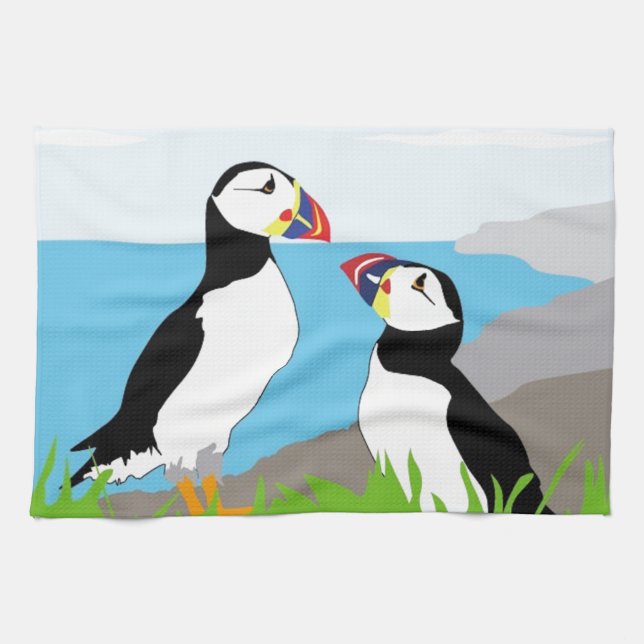 Puffin Sea Birds Tea Towel (Horizontal)