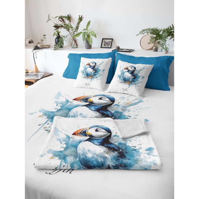 Puffin Splash, custom Fleece Blanket (Creator Uploaded)
