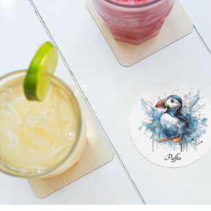 Puffin Splash, custom Glass Coaster