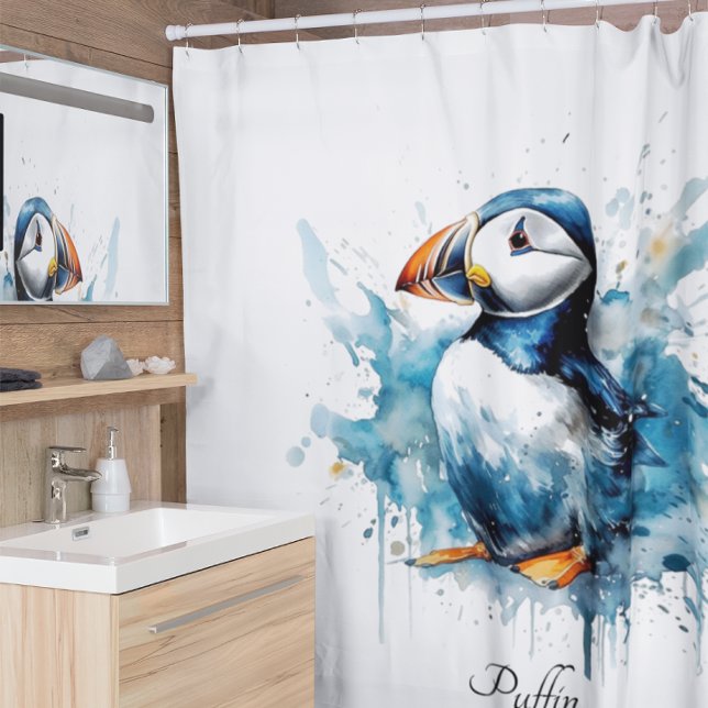 Puffin Splash, custom Shower Curtain (Creator Uploaded)