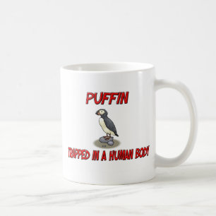 Puffin trapped in a human body coffee mug