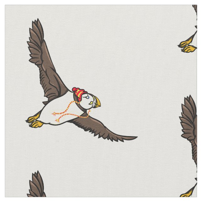 Puffin Wearing A Hat A Knitted Hat Fabric (Close Up)