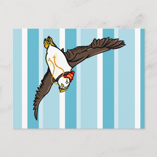 Puffin Wearing A Hat A Knitted Hat Postcard (Front)