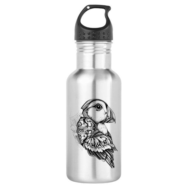 Puffin Wild Animal Nature Illustration Art Tattoo 532 Ml Water Bottle (Front)