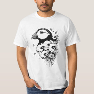Puffin Wild Animal Nature Illustration Art Tattoo T-Shirt