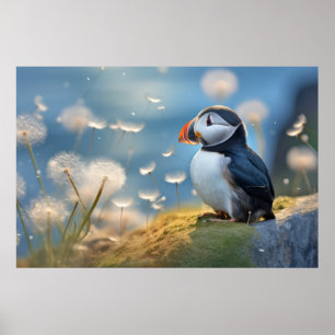 Puffin Wild Bird Animal Tranquil Peaceful  Poster