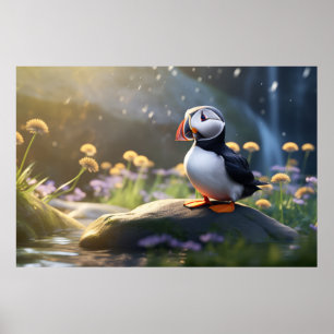 Puffin Wild Bird Animal Tranquil Peaceful  Poster