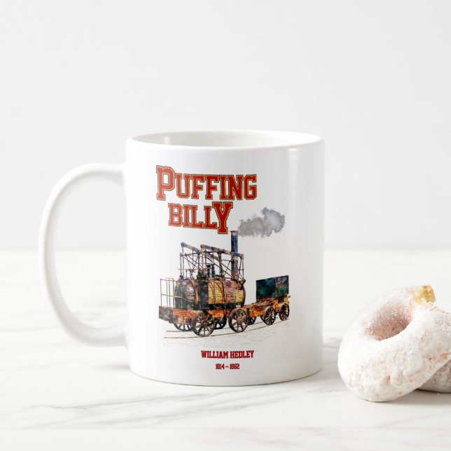 Puffing Billy Steam Train English Locomotive  Coffee Mug (With Donut)