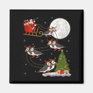 Puffins Bird Santa Sleigh Flying Funny Magical Chr Magnet