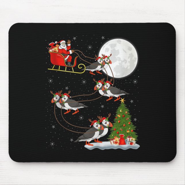 Puffins Bird Santa Sleigh Flying Funny Magical Chr Mouse Pad (Front)