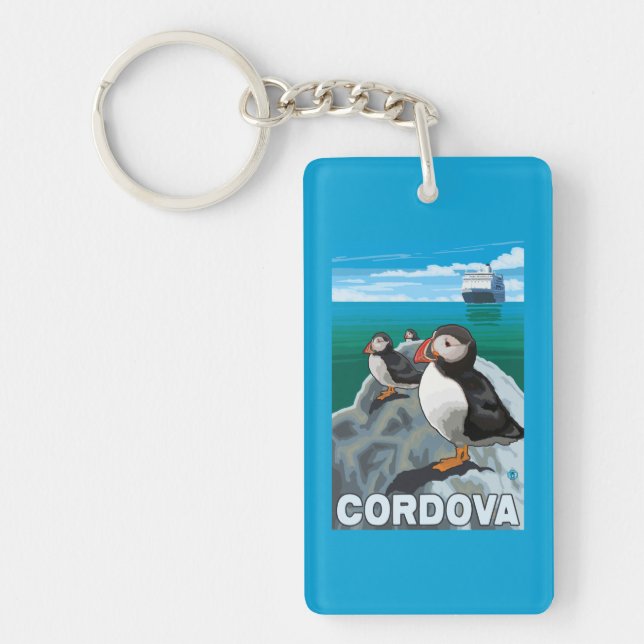 Puffins & Cruise Ship - Cordova, Alaska Key Ring (Front)