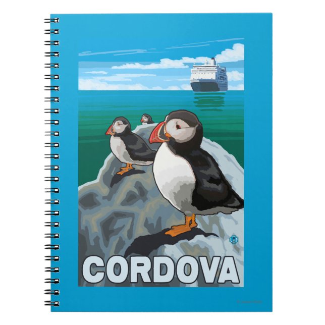 Puffins & Cruise Ship - Cordova, Alaska Notebook (Front)