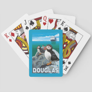 Puffins & Cruise Ship - Douglas, Alaska Playing Cards