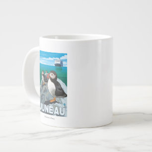 Puffins & Cruise Ship - Juneau, Alaska Large Coffee Mug