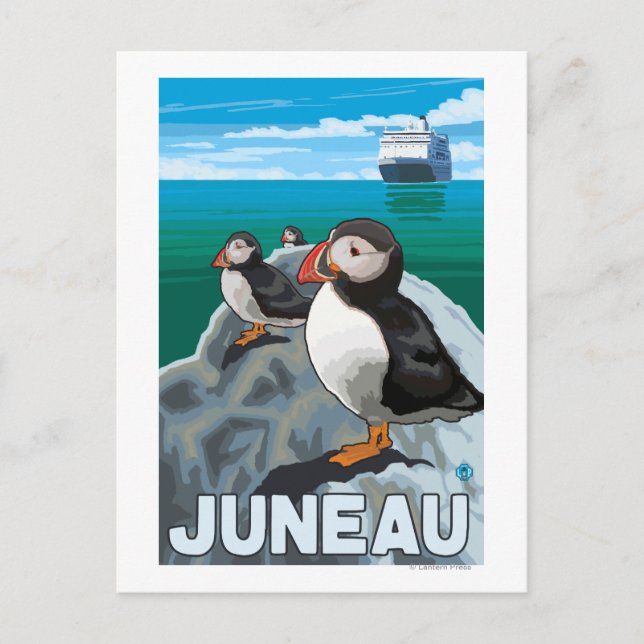 Puffins & Cruise Ship - Juneau, Alaska Postcard (Front)