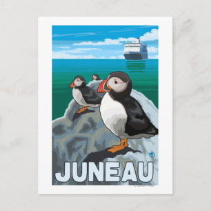 Puffins & Cruise Ship - Juneau, Alaska Postcard