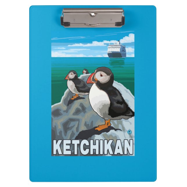 Puffins & Cruise Ship - Ketchikan, Alaska Clipboard (Front)