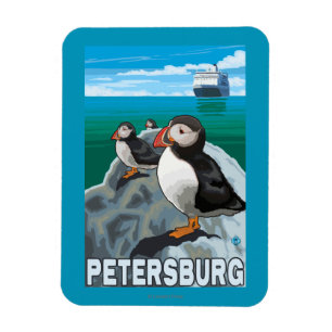Puffins & Cruise Ship - Petersburg, Alaska Magnet
