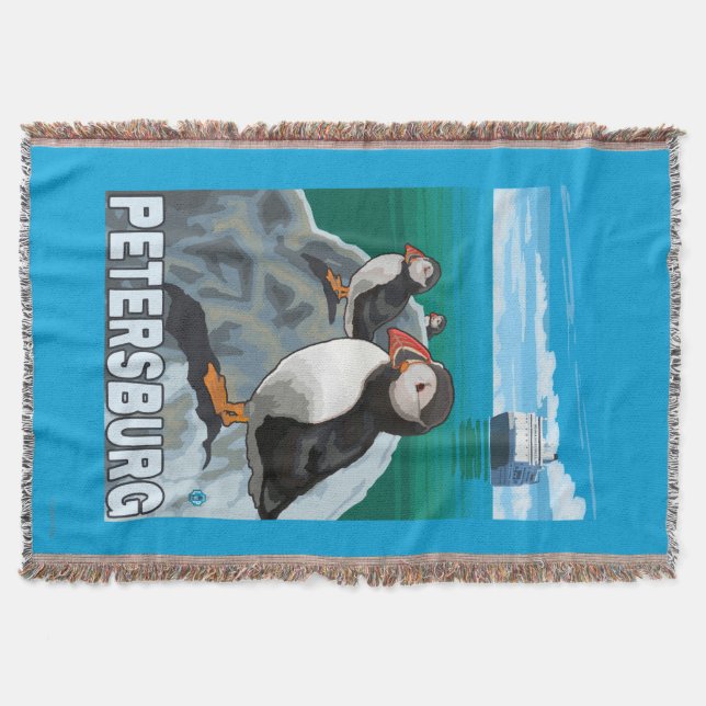 Puffins & Cruise Ship - Petersburg, Alaska Throw Blanket (Front)